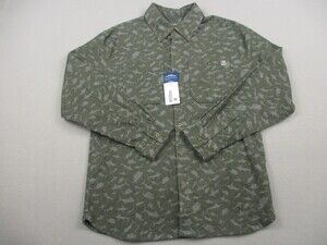 HUK Shirt Men Small Green Fish Print Chesapeake KC Flannel Long Sleeve Button Up